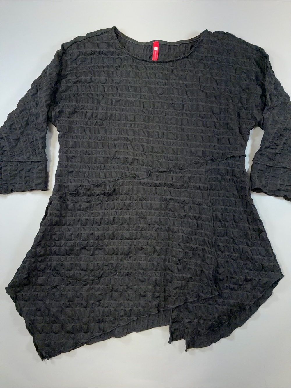 IC Collection Black Textured Asymmetrical Tunic Top Architectural Avant Garde